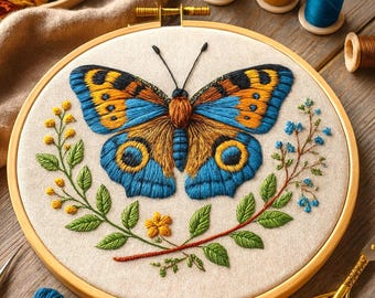 咲き誇る蝶 // 6 インチの刺繍枠アート // 説明書付き PDF パターン
