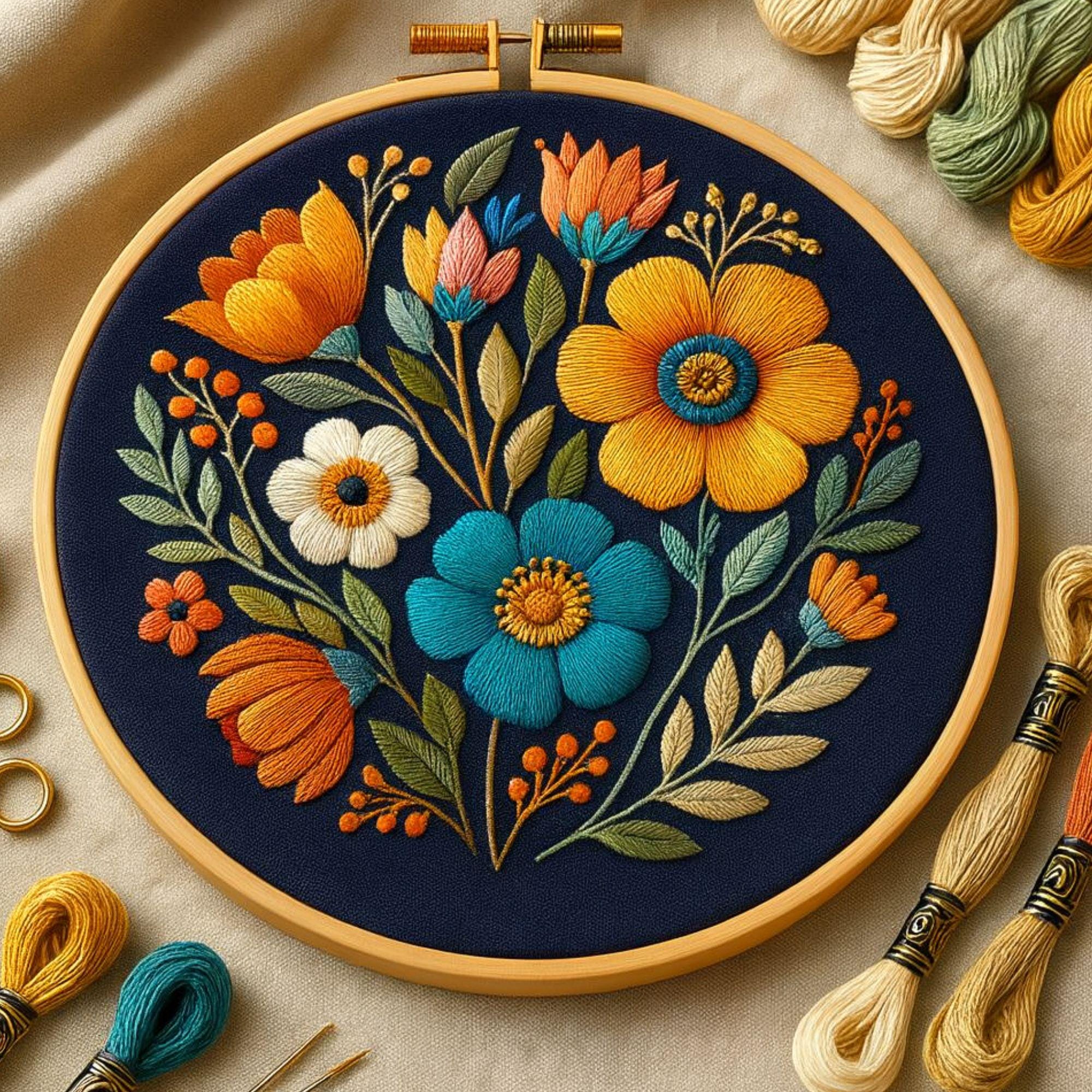 Modern Floral Hand Embroidery Pattern – Vibrant PDF Hoop Art Design for ...