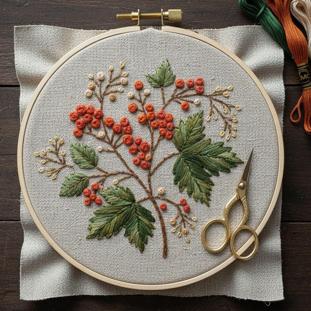 Botanical Branch Hand Embroidery Pattern – Floral Hoop Art Design for ...