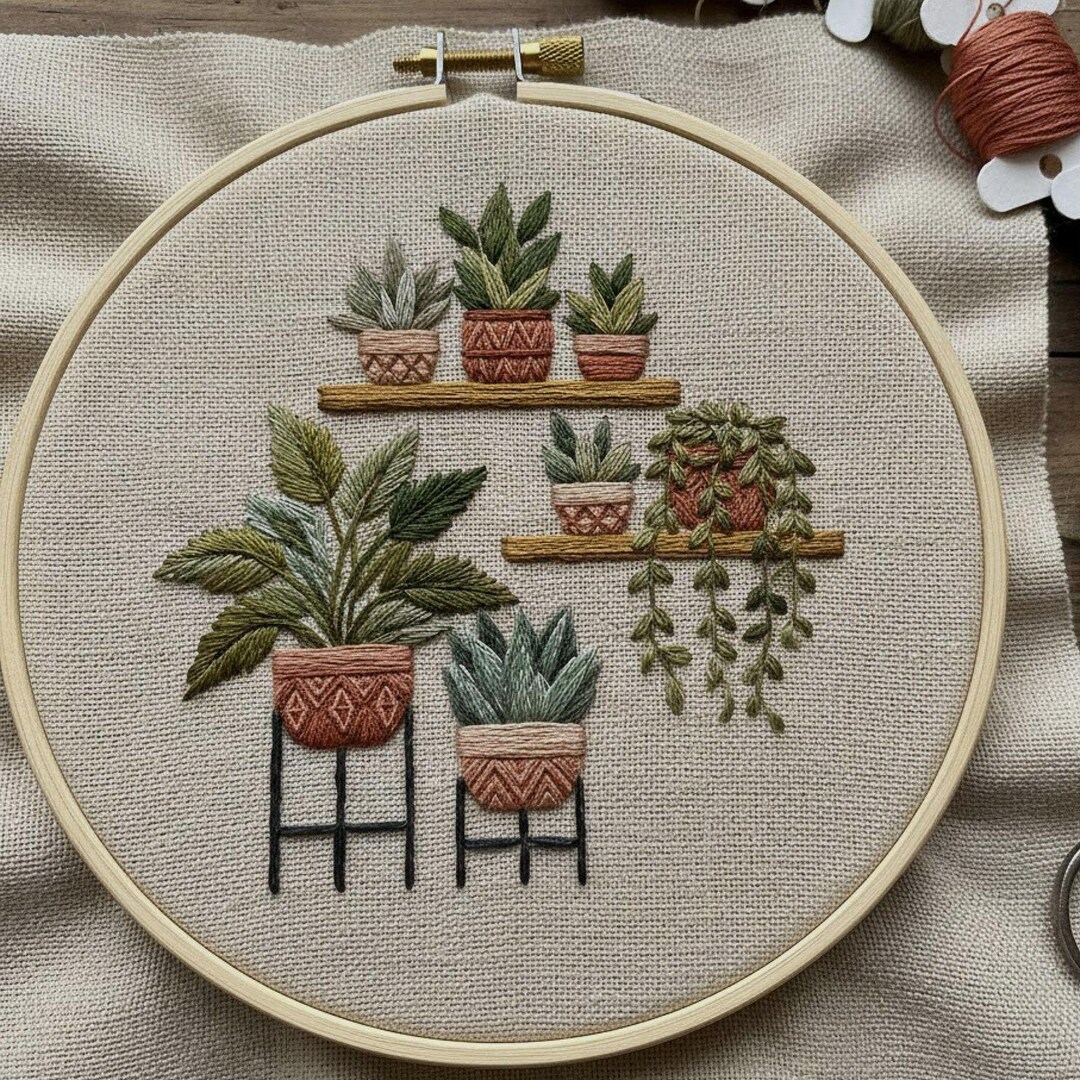 Botanical Shelf Embroidery Patterns, Modern Plant Hand Embroidery ...