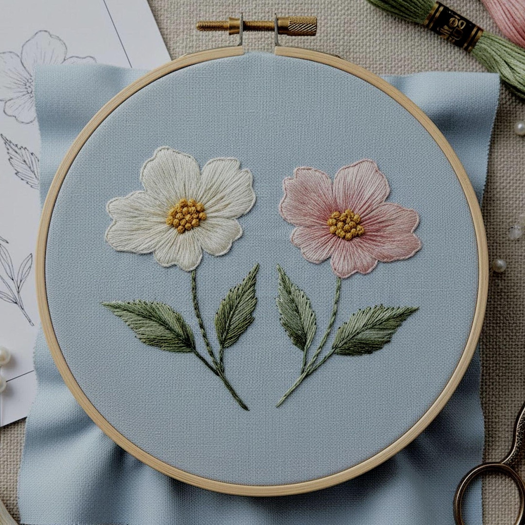 Soft Floral Embroidery Pattern – Minimal Botanical Hoop Art Design - Etsy