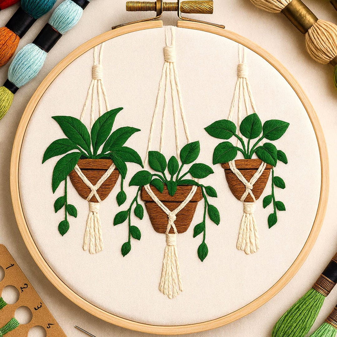 Hanging Plants Embroidery Pattern | Modern Botanical Hand Embroidery ...