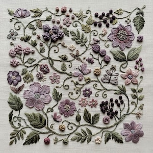 Vintage Botanical Sampler Embroidery Pattern – Hand Embroidery PDF