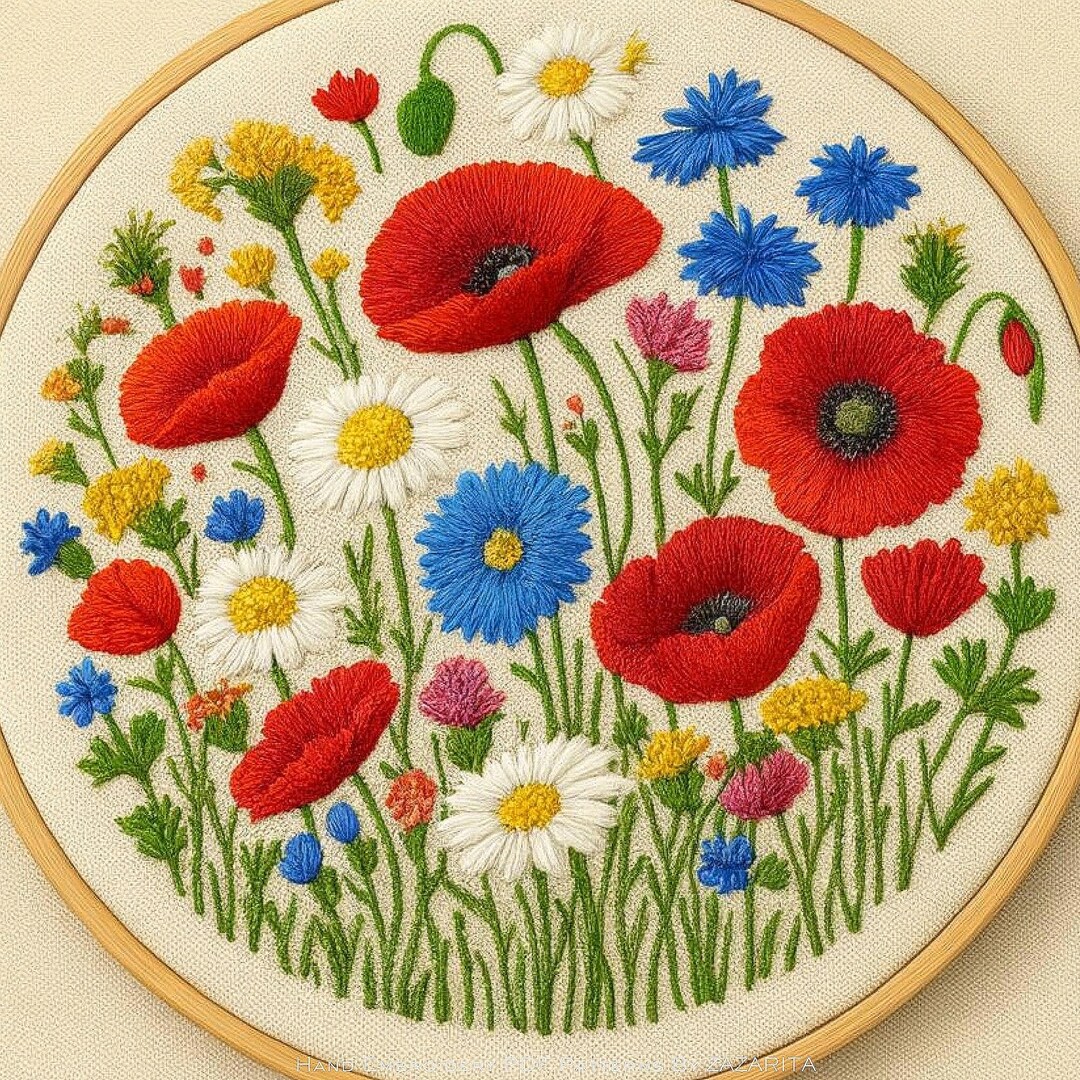 Wildflower Meadow Embroidery Pattern PDF | Modern Hand Embroidery Hoop ...