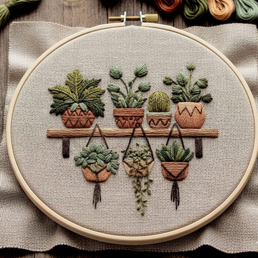 Botanical Plant Shelf Embroidery Pattern, Modern Hoop Art (digital ...