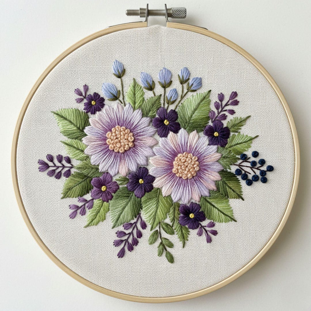 Purple Floral Wreath Embroidery Pattern • Beginner Hand Embroidery ...