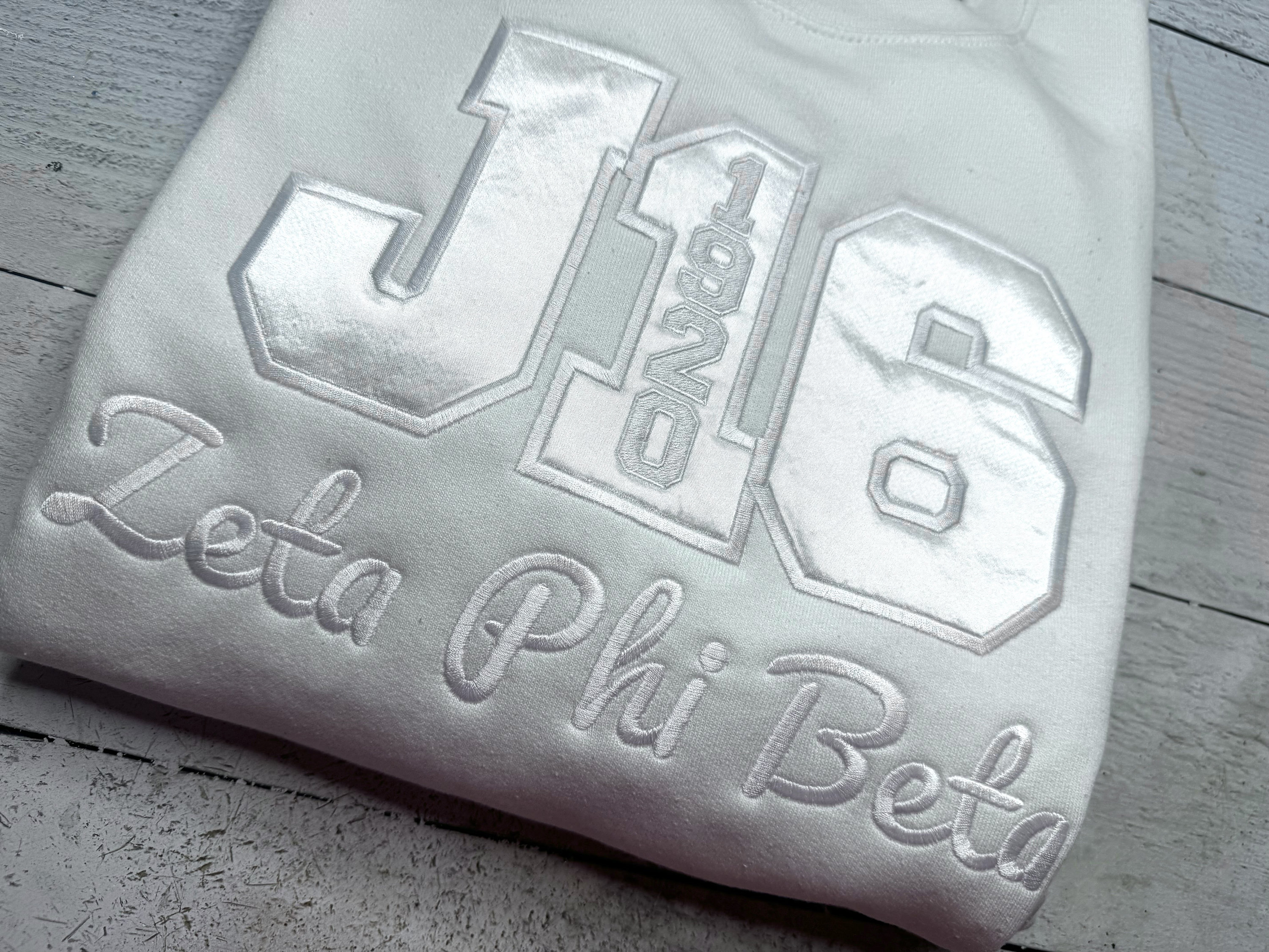 Satin J16 Embroidered Sweatshirt | Zeta Phi Beta| Zeta Anniversary|  Royal Blue and White