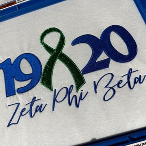 1920 Zeta Awareness Shirt Embroidered | Zeta Phi Beta| Zeta Awareness Shirt|  Royal Blue and White