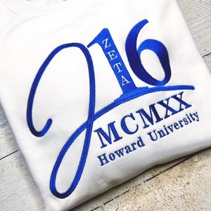 J16 Embroidered Sweatshirt | Zeta Phi Beta| Zeta Anniversary|  Royal Blue and White