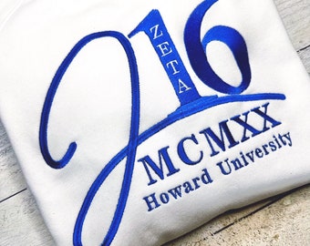 J16 Embroidered Sweatshirt | Zeta Phi Beta| Zeta Anniversary|  Royal Blue and White