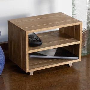 Versatile Wood Storage Unit | Handmade Modern Minimalist | Unique Striped Oak Shelf