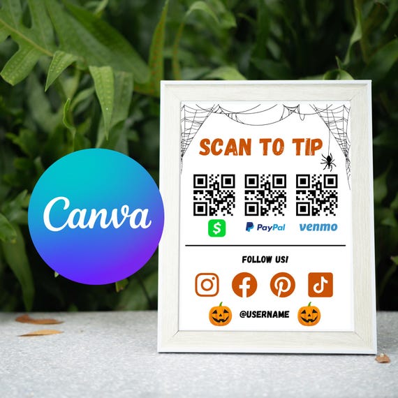Halloween "Scan to Tip" Editable Canva Template | Digital Download | Perfect for Hairstylists, Bartenders, Barbers & Makeup Artists
