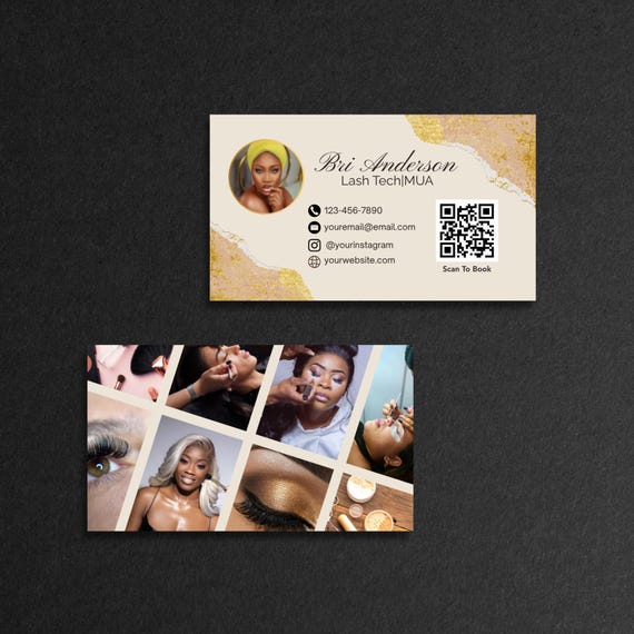 Editable Beauty Business Card Template | Lash Tech, MUA, Esthetician Canva Design | Printable Digital Card