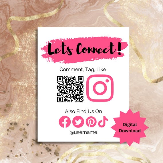 Editable Social Media QR Code Sign Template for Small Business | Let's Connect Instagram Poster | Canva Digital Download for Salons or Shops