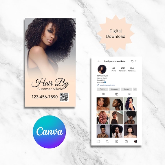 Instagram Business Card Template for Hairstylists, Lash Techs, Nail Techs| Editable Canva QR  Code Instant Download For Beauty Professionals