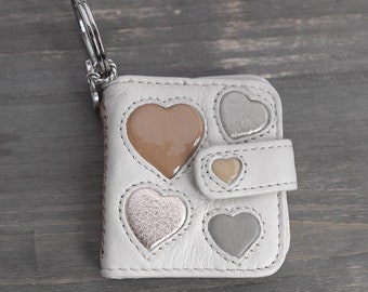Brighton Mini Photo Wallet Key Ring Purse Charm Cream Leather Hearts Retired