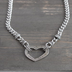 Brighton Urban Lights Curb Chain Necklace Chunky Heart Clasp with Crystals 18 zdjęcie 2