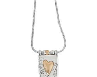 Brighton Remember Your Heart Two Tone Pendant Necklace Silver Gold Retired