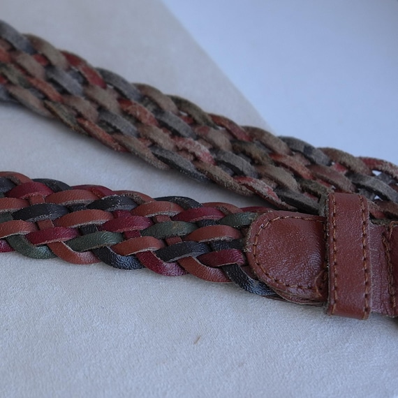 ヴィンテージ レディース 編み込みレザーベルト ブラウン S/M 33インチ