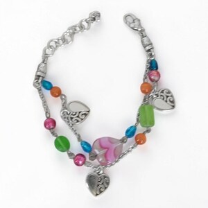 Brighton Deco Bright Double Chain Bracelet Pastel Art Glass Beads Heart Retired image 2