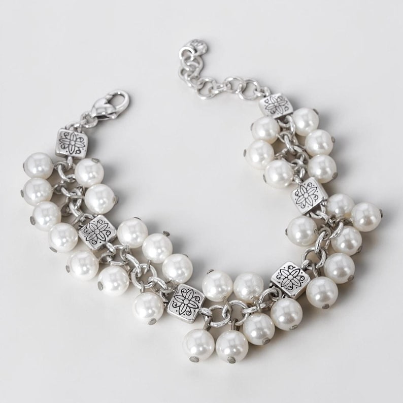 Brighton Pearl Beaded Bracelet Silver Plated Rare Retired 7-8" Lobster Clasp image 1