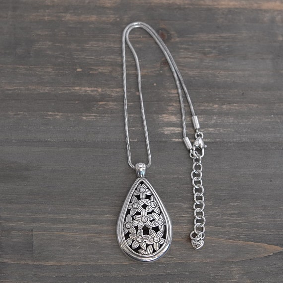 Brighton Teardrop Flower Pendant Necklace Retired Silver Plated W Crystals 18 Etsy UK