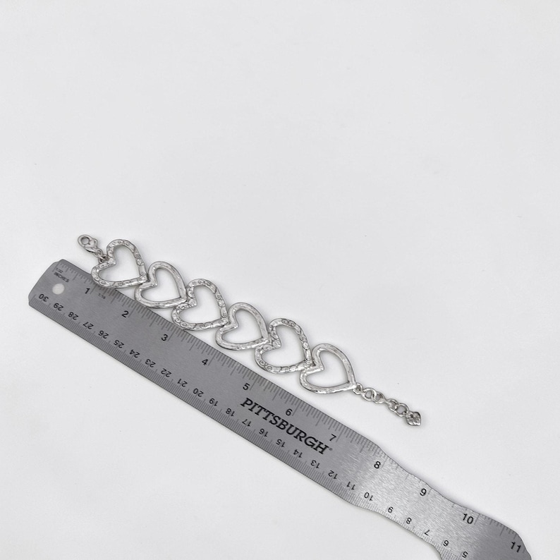 Brighton Open Hearts Retired Link Bracelet Etched Crystal Silver Plated image 2