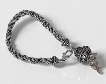 Brighton Genie Beaded Fringe Crystal Bracelet Silver Dangling Charm Retired 7-8"