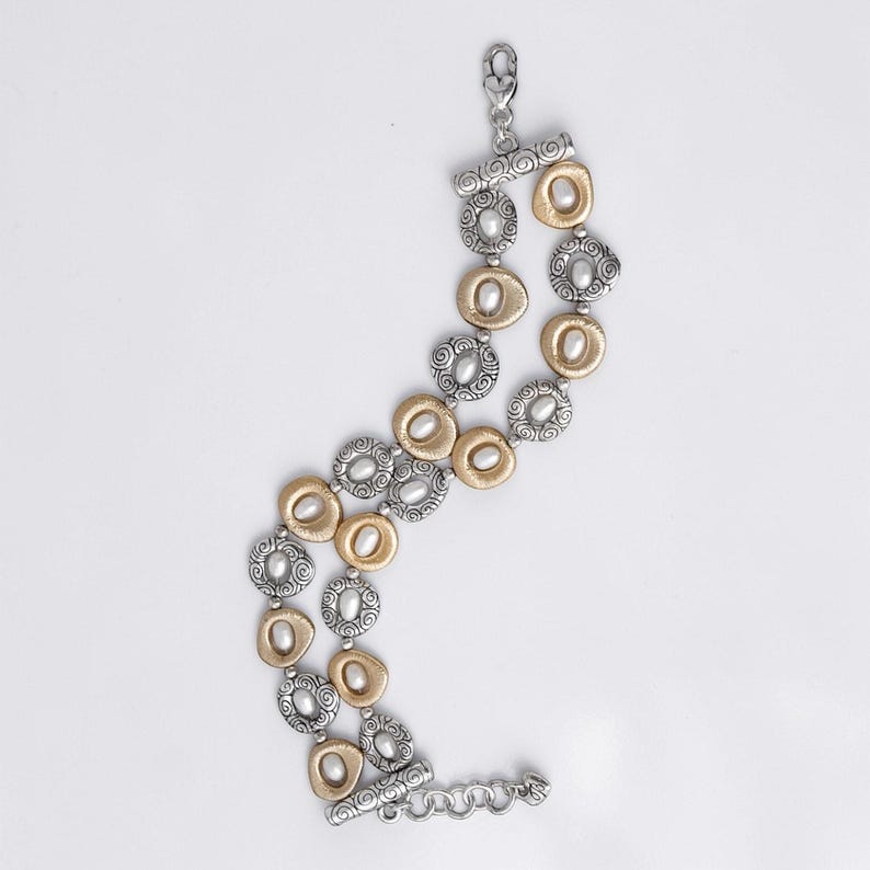 Brighton Satori Retired Two Tone Pearl Two Strand Bracelet Gold Silver Plated image 2