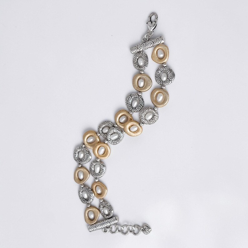 Brighton Satori Retired Two Tone Pearl Two Strand Bracelet Gold Silver Plated image 3