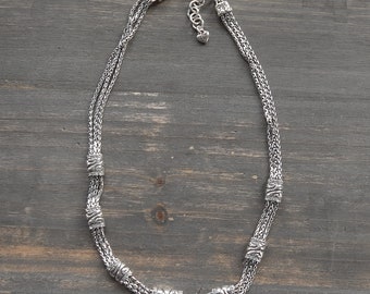 Brighton Three Strand Chain Necklace with Silver Beads Rhinestone Crystals 19";