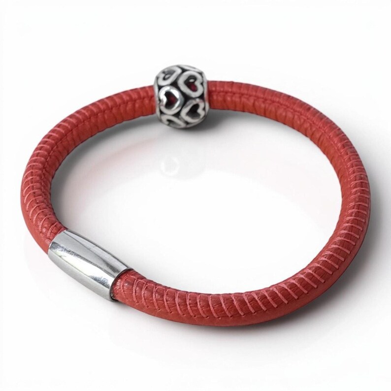 Brighton Woodstock Single Leather Bracelet Brick Orange Magnetic Heart Charm 8" image 4