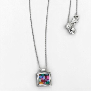 Brighton St Michel Multicolor Square Pendant Necklace Geometric Stones Retired image 3