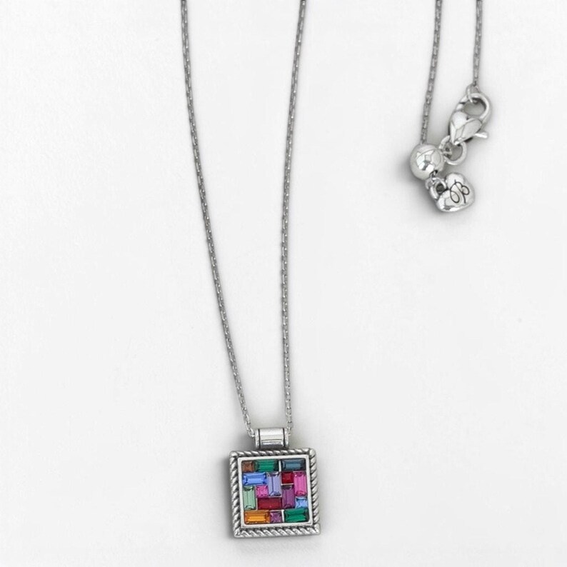 Brighton St Michel Multicolor Square Pendant Necklace Geometric Stones Retired image 3