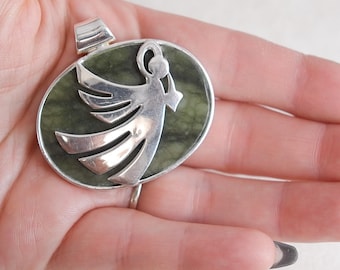 Connemara Marble and Sterling Silver 925 Angel Oval Pendant Large 24g Celtic