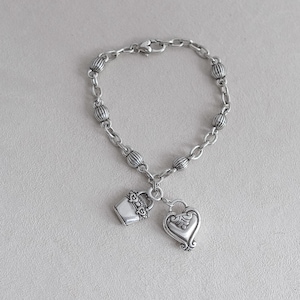 Vintage Brighton Purse Charm Bracelet Silver Plated Heart Charm 6.5-7.5&quot; Designer Vintage Collectible Jewelry