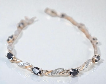 Vintage Ross Simons 925 Silver Gold Vermeil Sapphire Link Bracelet 7.25"