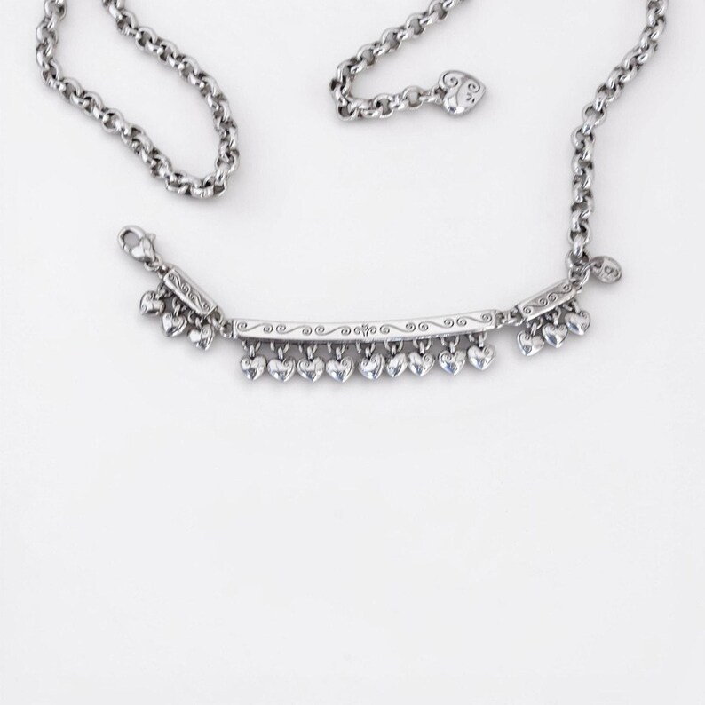 Brighton Rare Retired Skinny Chain Belt Dangling Hearts Silver Size Small 28In image 2