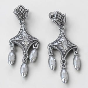 Brighton Chandelier Earrings Scrollwork Teardrop Dangle Silver Plated Post Back image 2