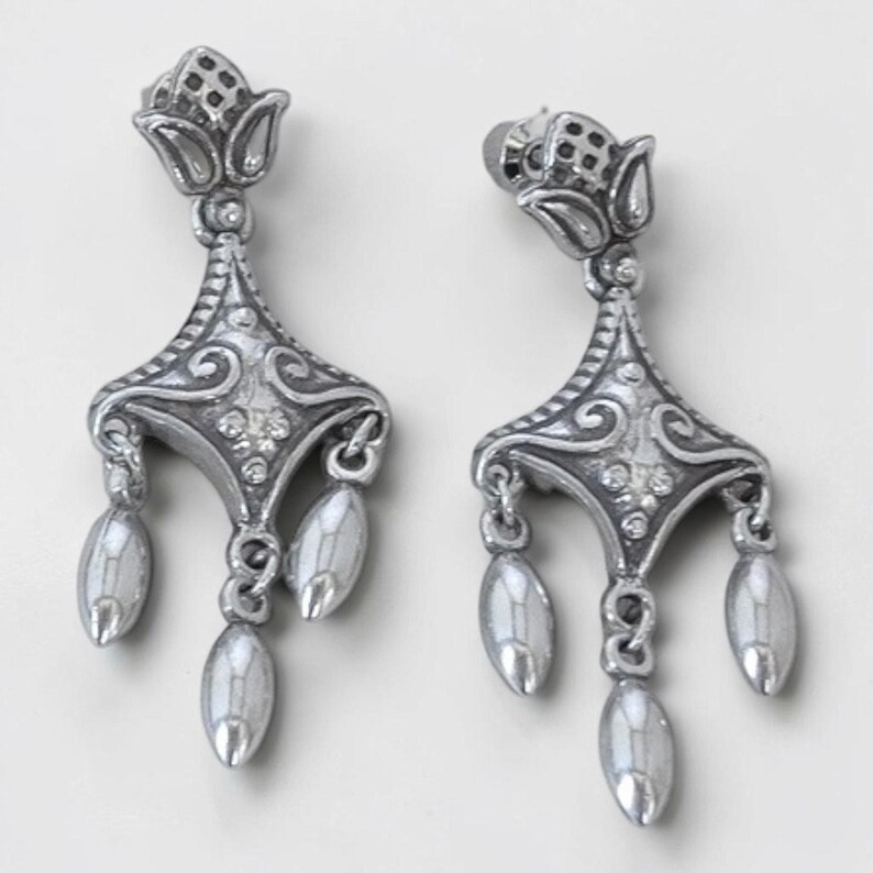 Brighton Chandelier Earrings Scrollwork Teardrop Dangle Silver Plated Post Back image 2