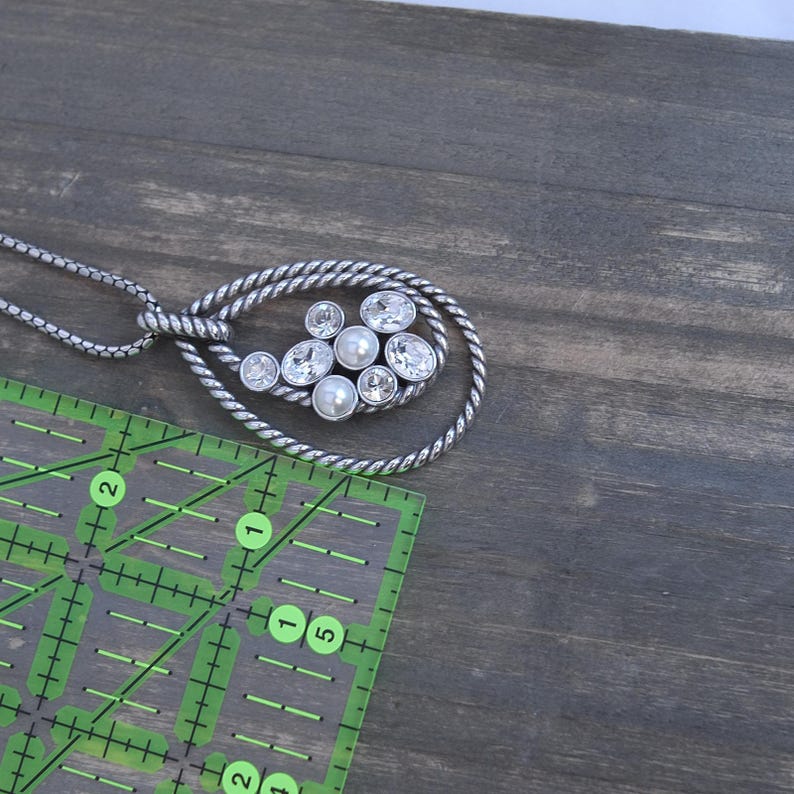 Brighton Monte Carlo Teardrop Pendant Necklace Silver Crystal Pearl Retired image 6