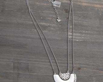 Brighton Andaluz Arch Layered Pendant Necklace: Hammered Silver, Rhinestone Accents (18-20")