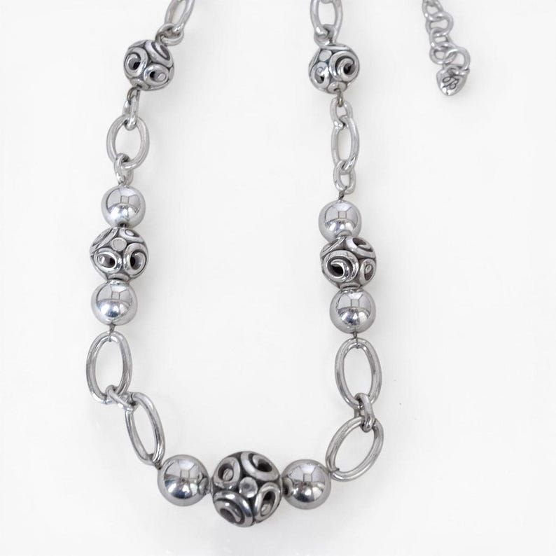 Brighton Contempo Sphere Station Necklace Silver Plated 18-21" Adjustable Scroll image 5