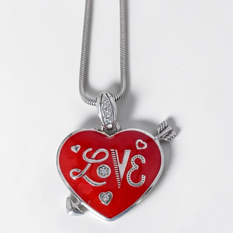 Brighton Love Heart Arrow Reversible Red Enamel Pendant Necklace 16-18 Inch image 1