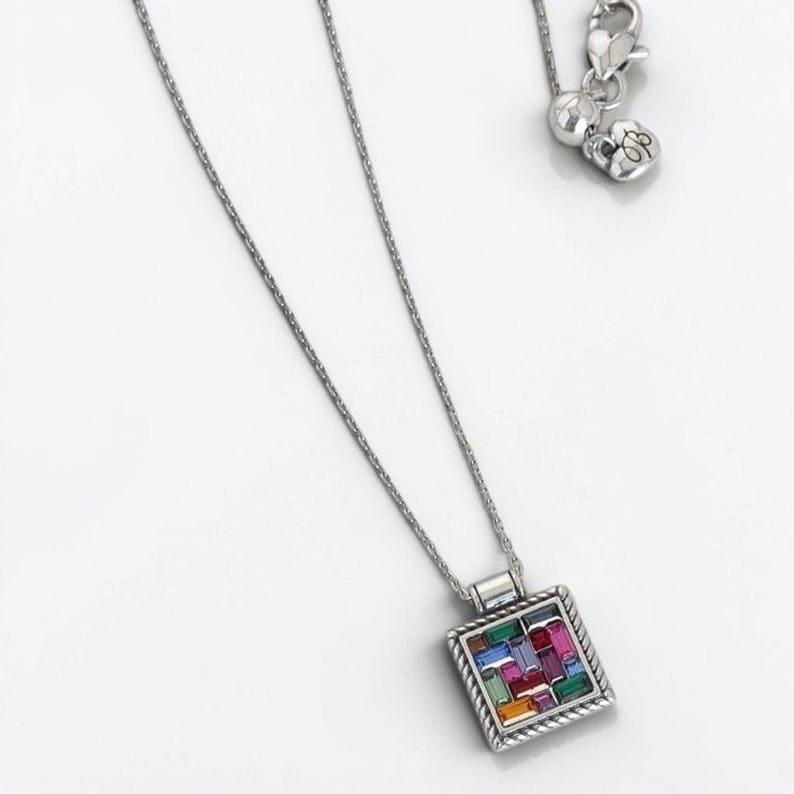 Brighton St Michel Multicolor Square Pendant Necklace Geometric Stones Retired image 1
