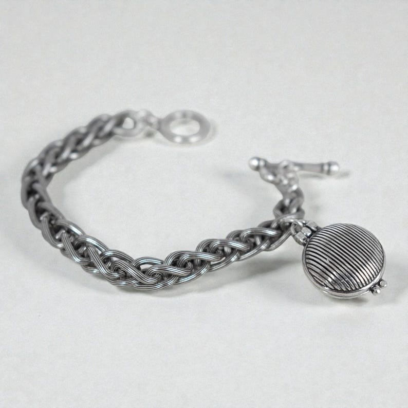 Brighton Healing Heart Silver Locket Bracelet Toggle Clasp Clear Crystal Retired image 7