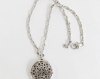 Brighton Serendipity Scroll Medallion Pendant Necklace 16-18" Retired Silver