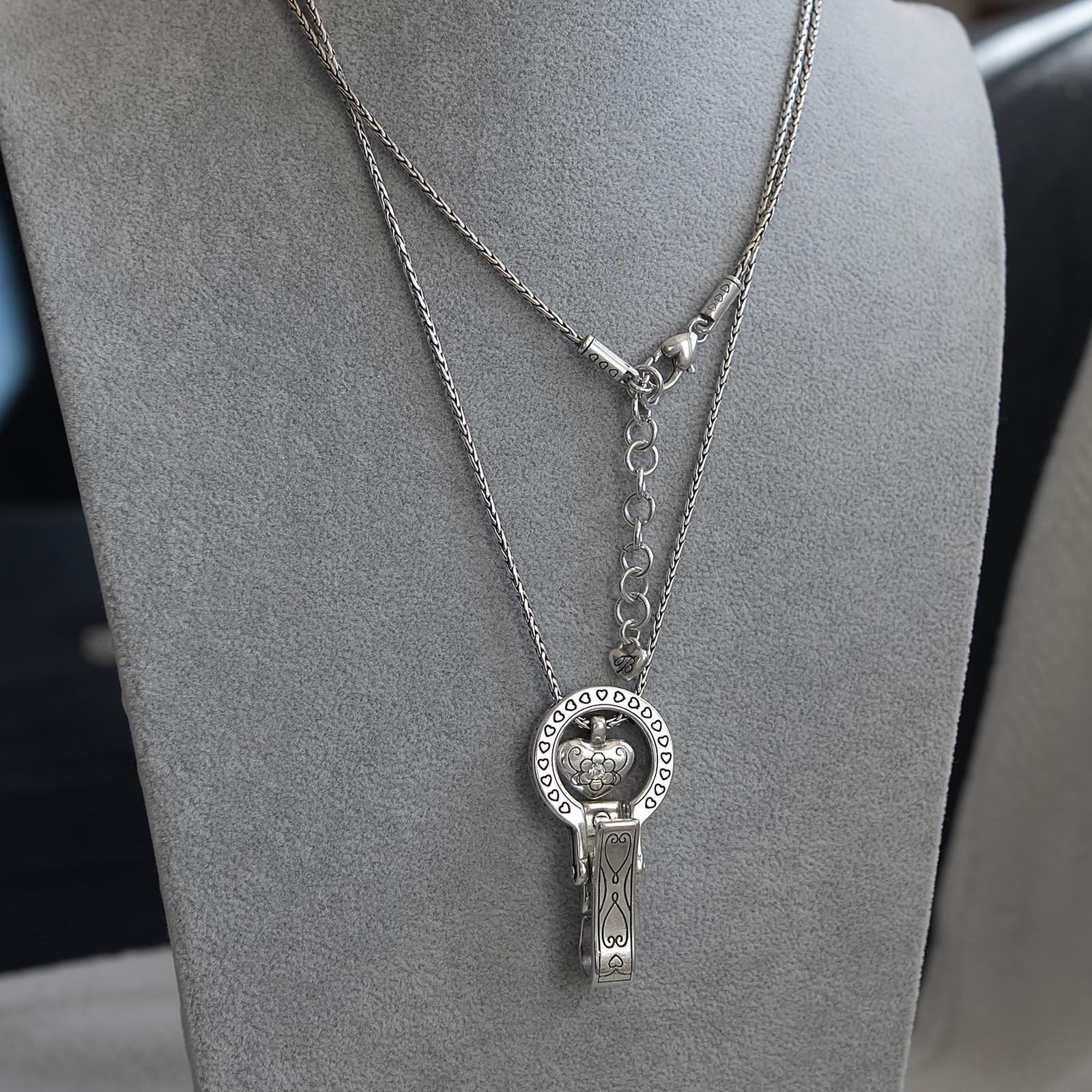 Brighton Lanyard Badge ID Holder Necklace Heart Clear Crystsl