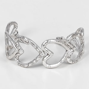 Brighton Open Hearts Retired Link Bracelet Etched Crystal Silver Plated image 1