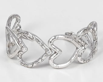 Brighton Open Hearts Retired Link Bracelet Etched Crystal Silver Plated
